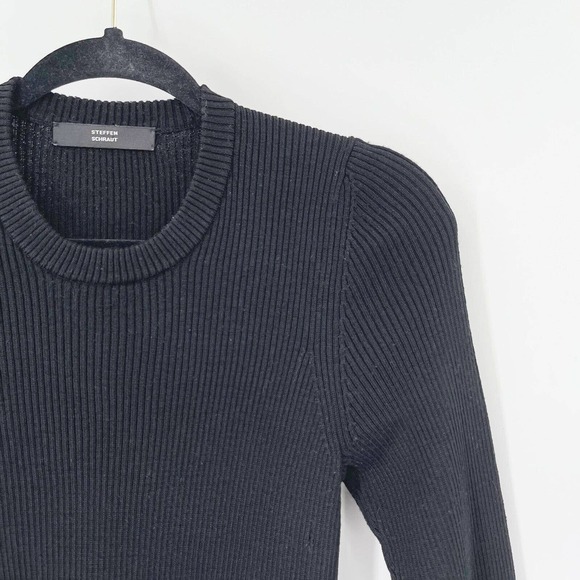 Steffen Schraut Wool Ribbed Asymmetric Hem Sweater Sz 40 Black Crewneck Pullover - Picture 2 of 9